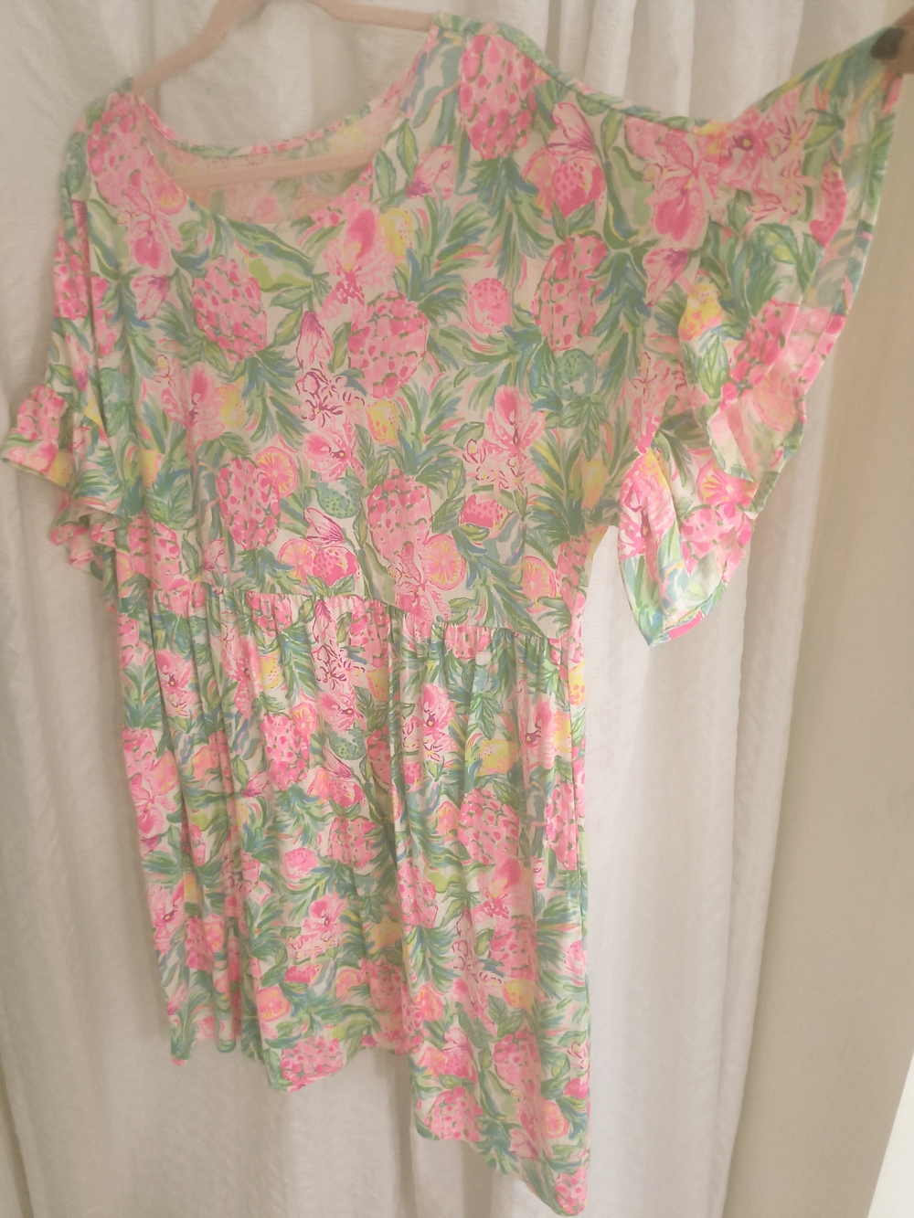 Lilly Pulitzer Pink & Green Floral Ruffle Sleeve Tunic